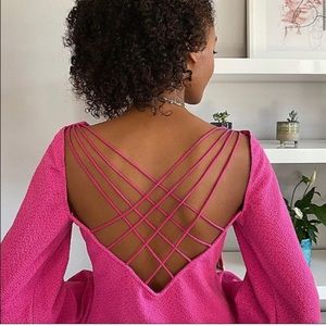 Free People Strappy In The Back Pink Textured Long Sleeve Top Womens Size Medium